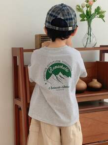 Dazy Kids Young Boy Graphic Print Round Neck Short Sleeve Knitted T-Shirt, Summer