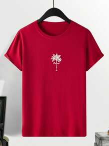 Manfinity Chillmode 男士字母棕榈树印花圆领短袖休闲T恤