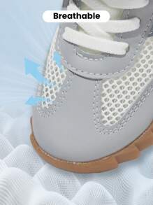 JNSQ 1 Pair Children's Mesh Breathable Athletic Shoes, Minimalist Gump Style Flat Sole, Lightweight & Durable, Suitable For Spring/Summer Back To School Season - Light Grey - View 5