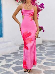 Vivid Eden 女士花卉印花镂空休闲度假长款吊带裙