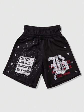 Street Life Pantaloncini casual da uomo in stile americano, asimmetrici in vita, con decorazioni in strass, stile gotico, adatti per Ognissanti