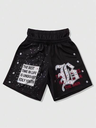 Street Life Pantalones cortos casuales de estilo americano con decoración de strass asimétrica en la cintura, para hombres góticos en verano, Halloween