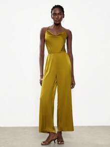 Lumivelle 女士优雅假日舒适V领阔腿连体裤