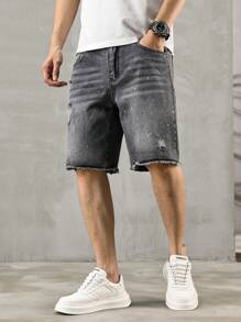 Manfinity Hypemode Men's Casual Loose Fit Distressed Pocket Hem Denim Shorts