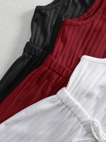 3pcs Set: Casual Knit Solid Color Vest & Romper