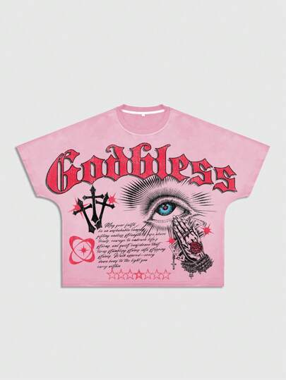 Street Life Herren Slogan & Augen Grafik bedrucktes Kurzarm Lässig Loose T-Shirt