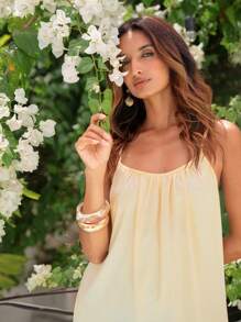 Vivid Eden 春夏时尚度假风格缎面女装 - 杏色 - 查看 7