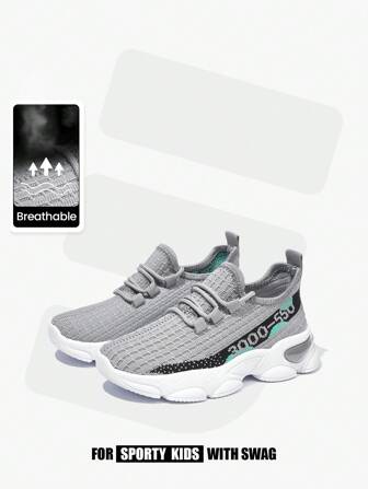 JNSQ Children's Fashion Casual Versatile Grey Mesh Breathable Soft Athletic Sneakers, Back To School Season