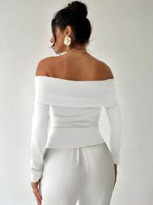 Firerie 女士优雅露肩不对称金属纽扣上衣 - 白色 - 查看 4