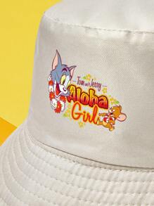 TOM & JERRY X SHEIN Casual Fashion Letter And Cat Print Bucket Hat