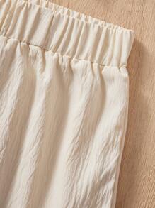 2 pièces Tenue pour Jeune Fille : Top sans manches avec bordure en dentelle abricot minimaliste et shorts amples, ensemble confortable - Nude - Voir 6