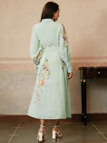 Anewsta 女式灯笼袖花卉印花束腰连衣裙