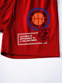 Manfinity Hypemode 男士休闲字母图案背心和短裤套装，夏季 - 彩色 - 查看 5