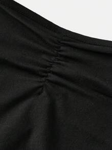 Teen Girl's Teenage Elegant Fitted Off Shoulder Cap Sleeve Pleated Waist Black Short Dress, Suitable For Daily Outing, Garden, Party, Birthday And Other Occasions, Mini Party Dress - Black - View 4