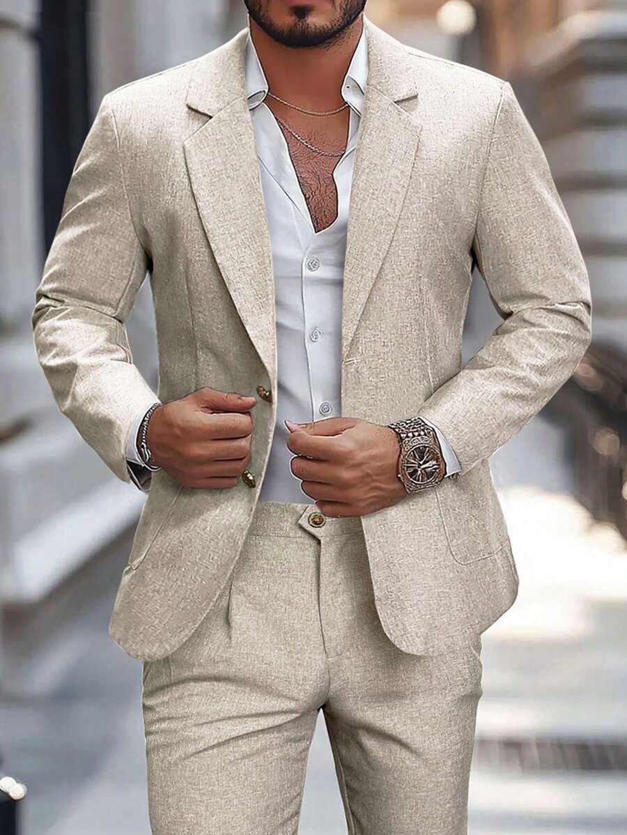 Calvornis Conjunto de chaqueta y pantalón de traje de negocios de solapa única para hombres, traje casual para hombres