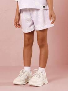 SUMWON Butterfly Print Summer Two Piece Set Girls Lounge Wear Wide Athletic T-Shirt Short Set Casual Cozy Spring Holiday Sports Wear