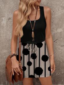 SHEIN LUNE 简约休闲撞色波点短裙，适合夏季