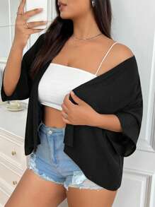 SHEIN EZwear Summer Short Thin Lightweight Textured Plus Size Short Jacket