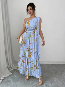 Elenzga Champagnerfarbendes Kleid mit metallischer Folie, plissierter Kragen - Verschiedenfarbig - Übersicht 5