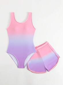 2 件套 Tween Girls Ombre 可爱连体泳衣（含平角裤） - 彩色 - 查看 7