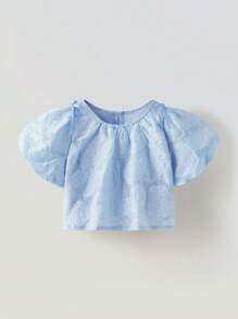 Maija Kids Maija Kids 2pcs Set Young Girls Loose Casual Jacquard Fabric Petal Sleeve Shirt And Puff Skirt