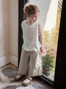 Hapijoa 2-teiliges Set für Kleine Mädchen mit einfarbigem Rundhals-Ärmelloses T-Shirt & Shorts, Mädchen Sommer Outfit - Weiss - Übersicht 7