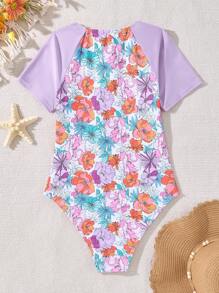 Women's New Two-Tone Half Zipper Beach Vacation One-Piece Swimsuit For Summer - Multicolor - View 2