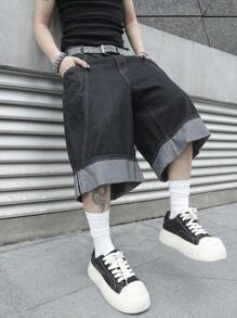 Manfinity EMRG 男士简约时尚牛仔短裤，适合夏季 - 黑色 - 查看 4