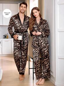Gentleman British Leopard Print Satin Men's Pajama Set - Multicolor - View 4