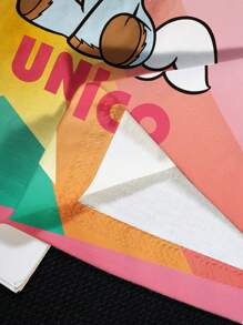Unico X SHEIN Plus Size Cartoon & Letter Print Color Block Round Neck Short Sleeve T-Shirt, Suitable For Summer