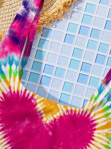 SHEIN 青少年女孩休闲简约心形扎染图案短款上衣和下装泳衣套装，适合夏季