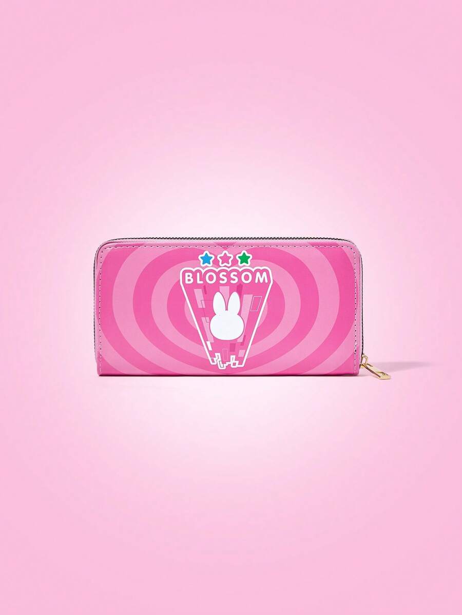 THE POWERPUFF GIRLS X SHEIN Cartera larga bonita con estampado de flores de color rosa - Multicolor - Ver 1