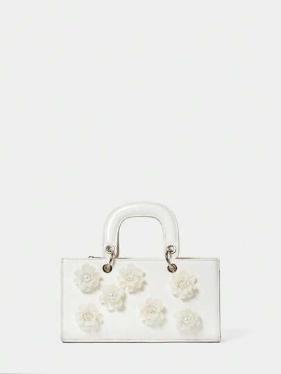 SHECARRY Women 3D Flower Decorated Simple Casual Tote Bag