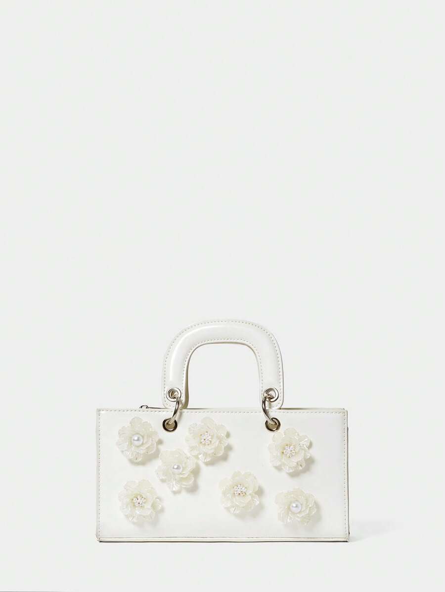 SHECARRY Borsa a spalla casual semplice da donna decorata con fiori 3D