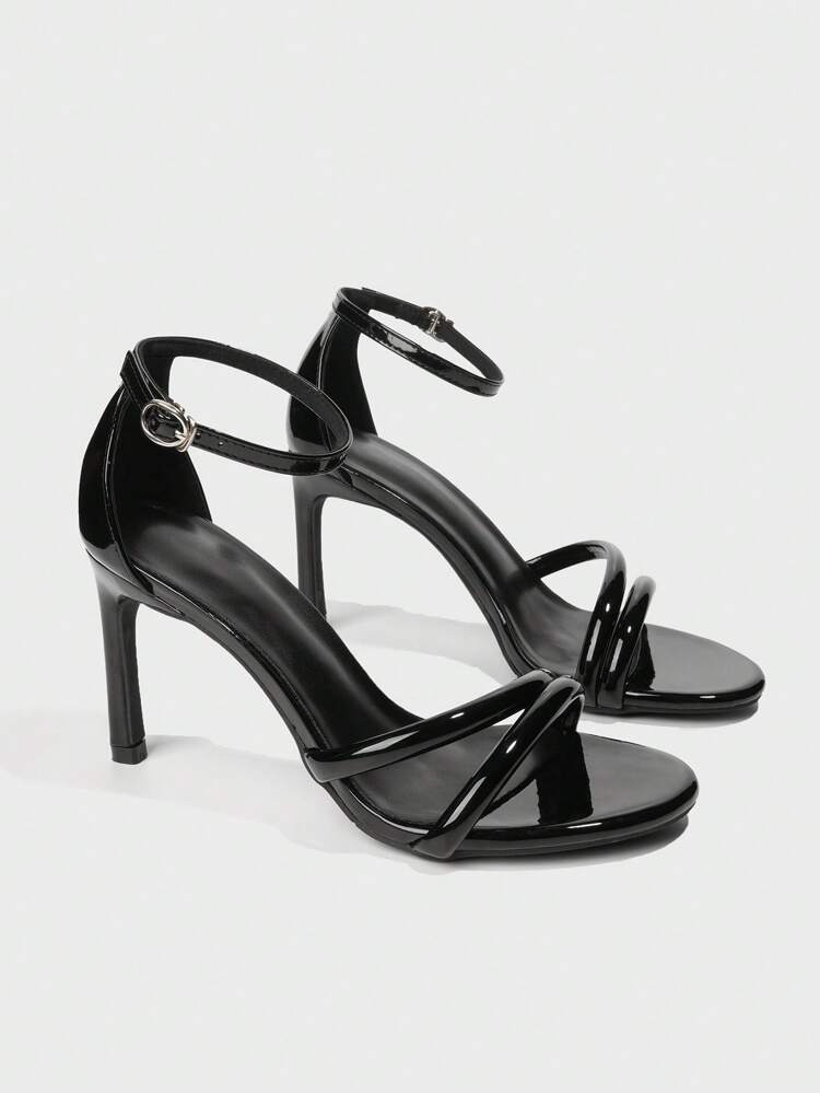 CUCCOO BIZCHIC Women's Fashion Black Patent Minimalist Square Toe Thin High Heel Mule Sandals, Suitable For Commute, Date, Party, Holiday, Wedding Summer Shoes
