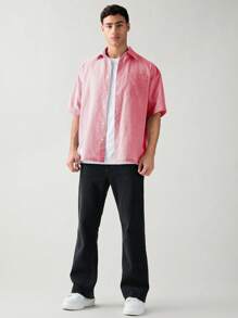 SWAVVY Camisa de verano informal para hombre, de tejido, con botones delanteros, bolsillo parche y rayas, para la escuela