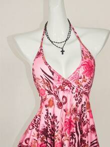 SHEIN ICON Camisola sin espalda con estampado floral retro para mujer, blusa bohemia y de estilo Y2K con escote en V para playa y uso casual, primavera/verano