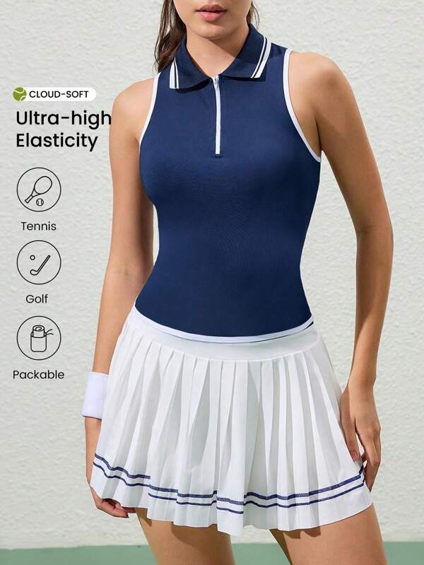 CourtClass Polo da donna slim fit senza maniche con dettagli a contrasto
