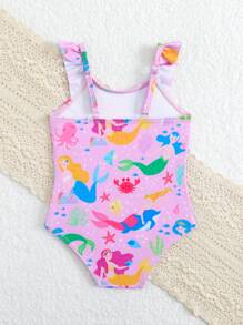 SHEIN Baby Girls Floral Print Ruffled Hem Swimsuit Beach Outfit - Multicolor - View 2