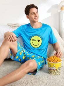 FamilyFrolics Men's Casual Graphic Print Short Sleeve Top And Pants Pajamas Set