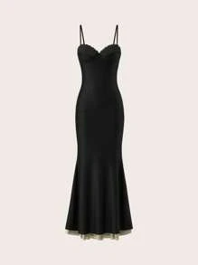 Opulessa Einfarbiges gestricktes Slip-Kleid für Damen, extra lang