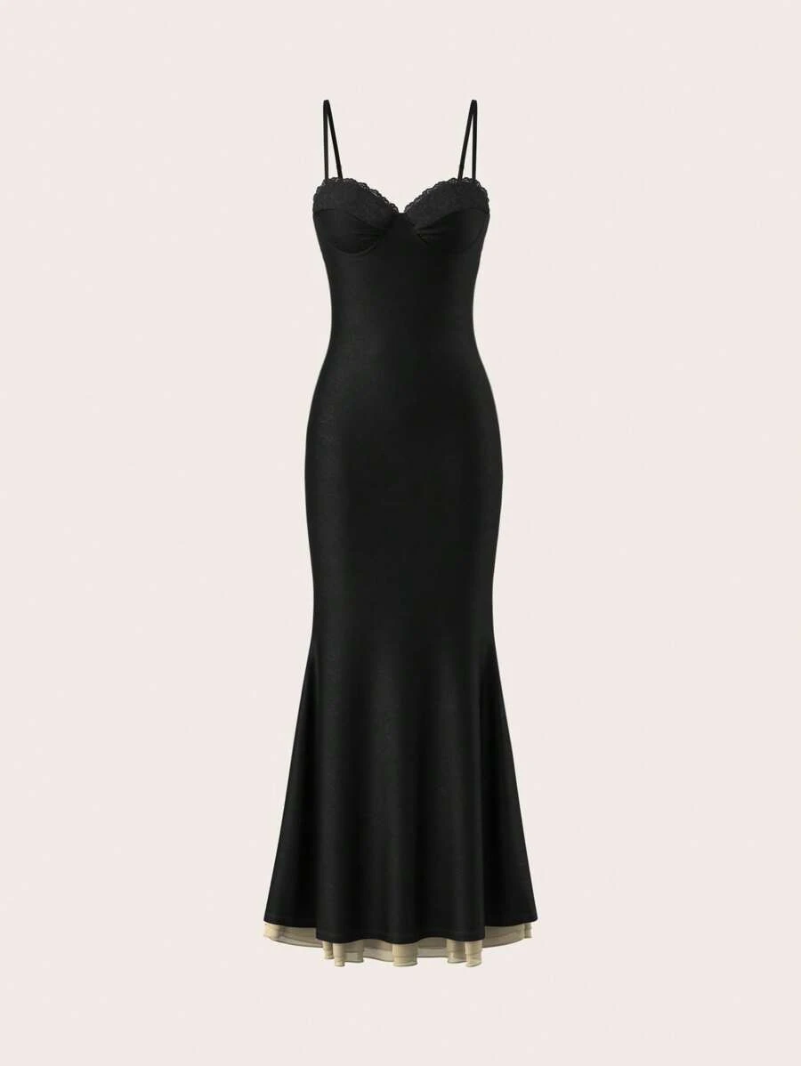 Opulessa Einfarbiges gestricktes Slip-Kleid für Damen, extra lang