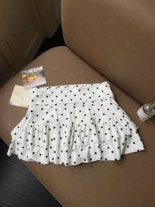 Comfortcana 女式白色圆点印花多层荷叶边针织 A 字裙 - 白色 - 查看 3