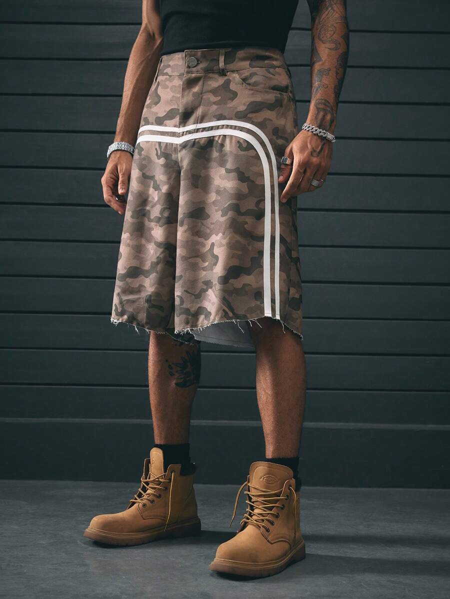 AXEPEAK 男士休闲梭织宽松抽绳腰迷彩短裤套装