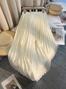 Chiquease Loose A-Line High Waisted Pleated Skirt, Versatile Fall Cloth For Women - Apricot - View 3