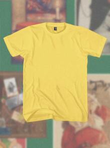 SHEIN EZwear 休闲宽松卡通动物图案圆领短袖女式T恤，适合夏季 - 黃色 - 查看 3