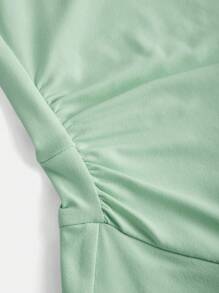 SHEIN Girlism 少女针织吊带腰褶下摆溜冰裙 - 綠色 - 查看 3