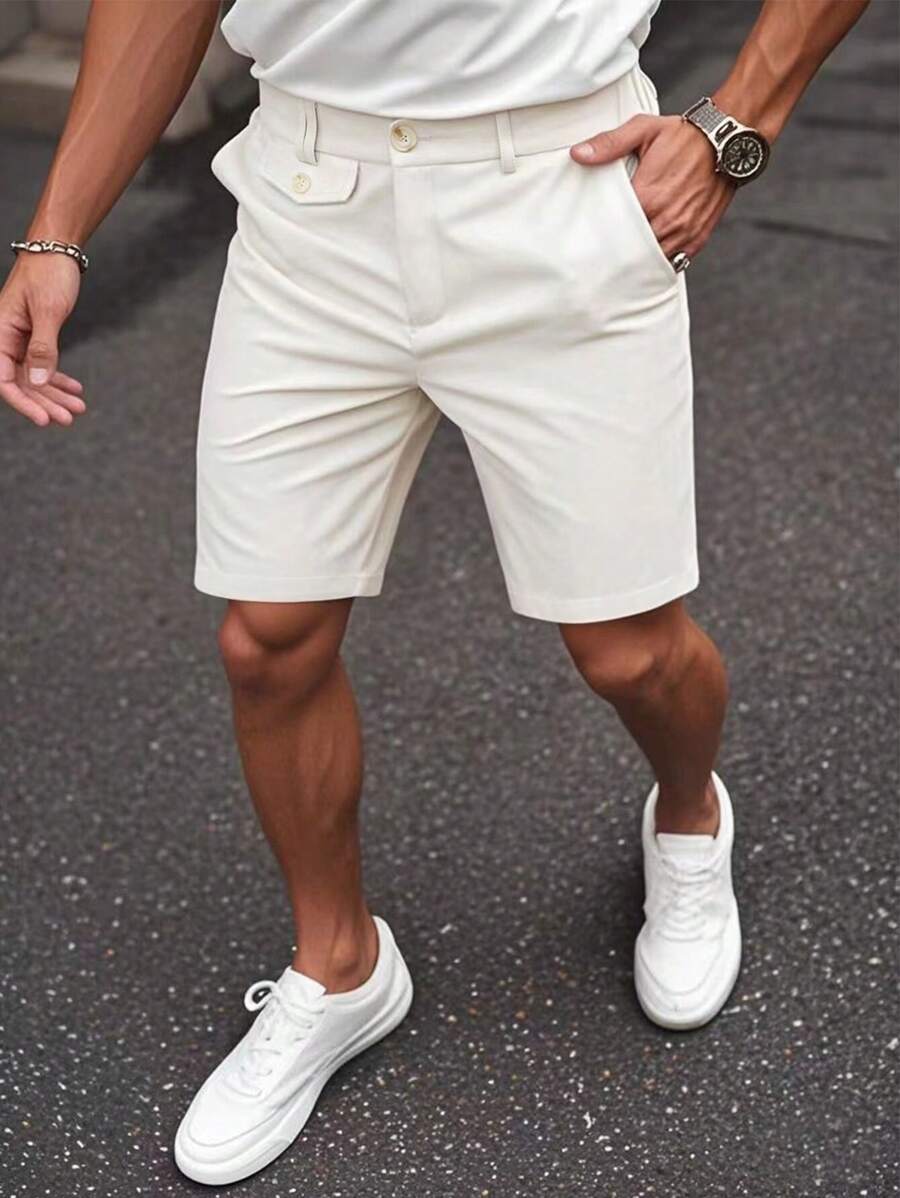 Manfinity Homme Men's Solid Color Casual Comfortable Shorts, Suitable For Summer