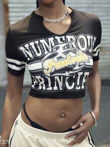 Streetz SHEIN Sport Damen sexy Off-Shoulder kurzes lässiges Sport T-Shirt - Schwarz - Übersicht 1