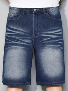 Manfinity Homme 男士休闲宽松口袋百搭日常穿着牛仔短裤 - 中等水洗藍 - 查看 7